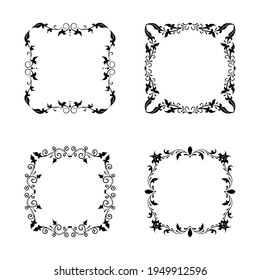 Hand drawn black vintage frame set. Vintage style floral empty frame. Template for wedding, greeting, invitation, romantic card. Creative vintage frame for advertising, scrapbook, announcement 