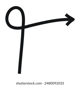 Hand drawn black wavy arrow on white background
