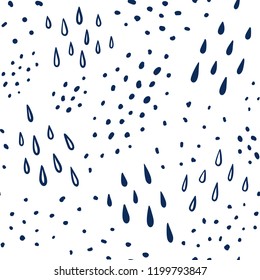 Hand drawn black and white abstract seamless pattern. Rain, stars, clouds, lightning, space background. Scandinavian style