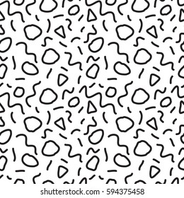 Hand drawn black and white abstract  seamless pattern. Vector geometric pattern in retro memphis style. Striped background.