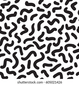 Hand drawn black and white abstract confetti seamless pattern. Vector geometric pattern in retro memphis style. Striped background.