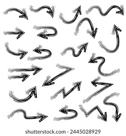 hand drawn black and white arrow doodle set