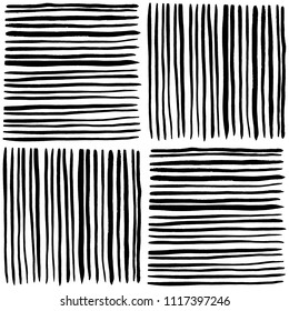 Hand drawn black and white background with brush strokes lines. Stylish minimalist seamless vector pattern