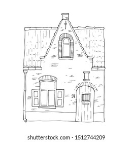 Hand drawn black and white belgian house