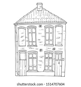Hand drawn black and white belgian house