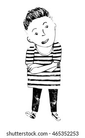 Hand drawn black and white boy character 