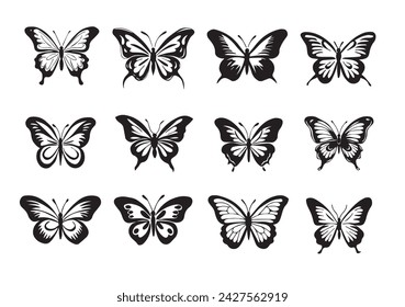 mariposas blancas y negras dibujadas a mano. con diferentes alas