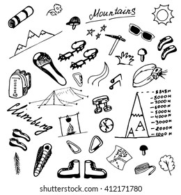 Hand drawn black and white climbing doodle pattern
