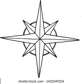 Hand drawn black and white compass line art