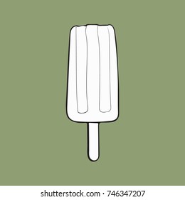 Hand drawn black and white contour stick ice cream bar, popsicle with matcha tea, sketch vector illustration isolated on green background.