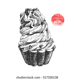 Hand drawn black and white cupcake 