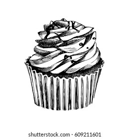 hand drawn black and white cupcake