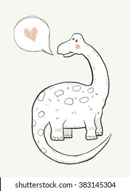 Hand drawn black and white cute dinosaur