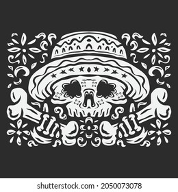 hand drawn black and white Da de muertos background in flat design