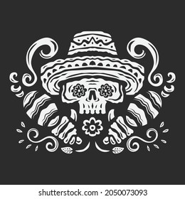 hand drawn black and white Da de muertos background in flat design