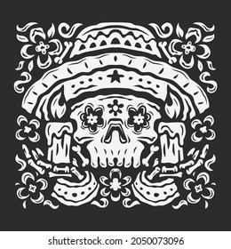 hand drawn black and white Da de muertos background in flat design