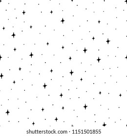 Hand Drawn Black and White Doodle star in space pattern. Illustrations Drawing Vector Sketch for textile, print, poster, background, book, t-shirt print, design, wallpaper