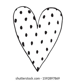 Hand drawn black and white doodle heart with dots. Vector illustration. Scribble heart. Love concept for Valentine's Day