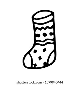 Hand drawn black and white doodle sketch sock illustration.