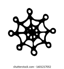 Hand drawn black and white doodle sketch snowflake illustration.