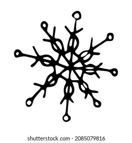 Dibujo manual de dibujo de dibujos de dibujos de dibujos de cartón de nieve en blanco y negro. Copo de nieve para Navidad, Navidad y Año Nuevo. Contorno de iconos vectoriales de copo de nieve para ui y ui, sitio web o aplicación móvil