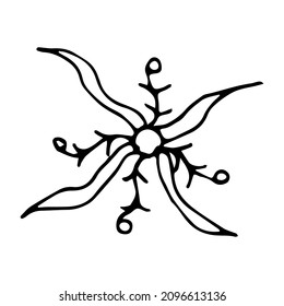Hand drawn black and white doodle sketch snowflake illustration. Snowflake for Christmas, Christmas and New Year. Outline vector snowflake icons for ui and ui, website or mobile app