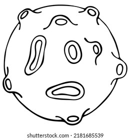 Hand Drawn Black and White Doodle Moon Isolated on White Background. Design Element for Cosmonauts Day, Space Day, Cosmonautics Day and Day of Astronautics.