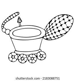 Hand Drawn Black and White Doodle Moon Rover Isolated on White Background. Moon Rover Coloring Page.