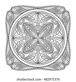 Hand drawn black white  doodle motive, symbol, colouring book element, abstract decorative pattern, design