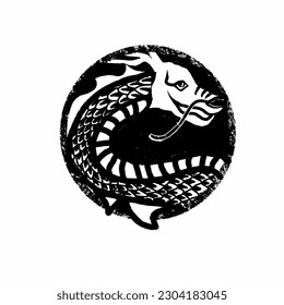 hand drawn black and white dragon logo