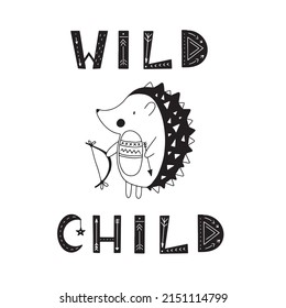 Hand drawn black and white drawing with Scandinavian house and slogan in doodle style. Vector illustration design for fashion fabrics, textile graphics, prints.