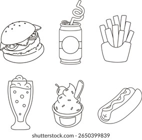 Hand Drawn Black and White Fast Food Vector Set