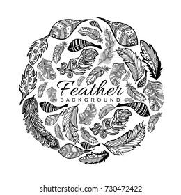 Hand Drawn Black & White Feather Background