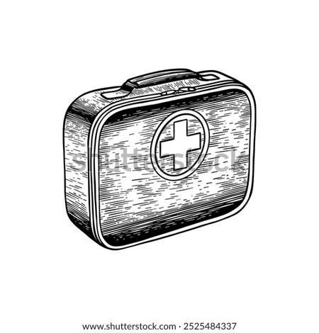 hand drawn black and white first aid box illustration	