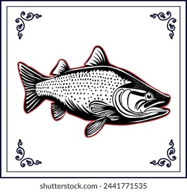 Pescado blanco y negro dibujado a mano