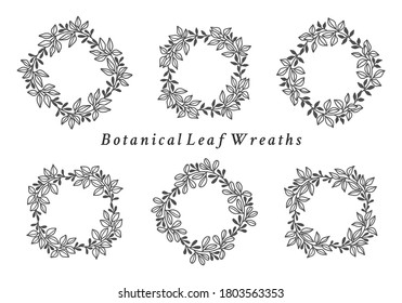 Hand drawn black and white floral bracket, wreath, and wedding frame elements with natural leaf and branch
