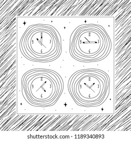 Hand Drawn Black and White halloween watch icon Doodle card. Illustrations Drawing Vector Sketch for textile, print, postcard, text, invitation, poster, background, book, t-shirt, wallpaper