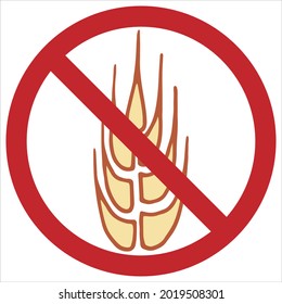 Hand drawn black and white illustration icon of a Gluten free product. Wheat, ears of grains. Logo. Allergic reaction to wheat (to gluten). Handwritten graphic technique
