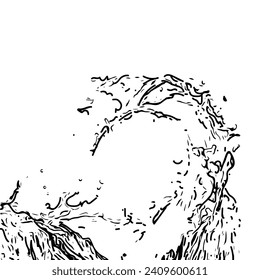 Hand drawn black and white illustration of a wave. Isolated on white background