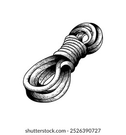 hand drawn black and white illustration of camping rope