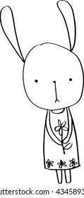 Hand drawn black white illustration rabbit  .The vector illustration with little rabbit