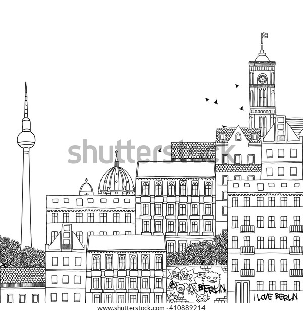 Hand Drawn Black White Illustration Berlin Stock Vector (Royalty Free ...