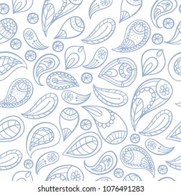 Hand drawn black and white indian paisley illustration. Separated design elements isolated on white backgraund.