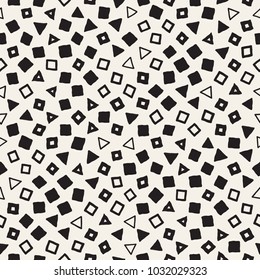 Hand drawn black and white ink abstract seamless pattern. Vector stylish grunge texture. Monochrome geometric scattered shapes