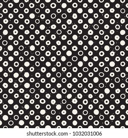Hand drawn black and white ink abstract seamless pattern. Vector stylish grunge texture. Monochrome geometric scattered shapes