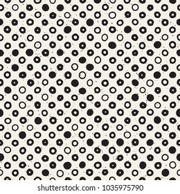 Hand drawn black and white ink abstract seamless pattern. Vector stylish grunge texture. Geometric scattered shapes paint brush lines