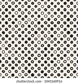 Hand drawn black and white ink abstract seamless pattern. Vector stylish grunge texture. Monochrome geometric scattered shapes paint brush lines
