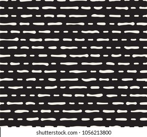 Hand drawn black and white ink striped seamless pattern. Vector grunge lattice texture. Monochrome brush painted strokes lines background
