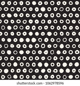 Hand drawn black and white ink abstract seamless pattern. Vector stylish grunge texture. Monochrome geometric scattered shapes paint brush lines