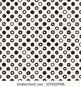 Hand drawn black and white ink abstract seamless pattern. Vector stylish grunge texture. Monochrome geometric scattered shapes paint brush lines